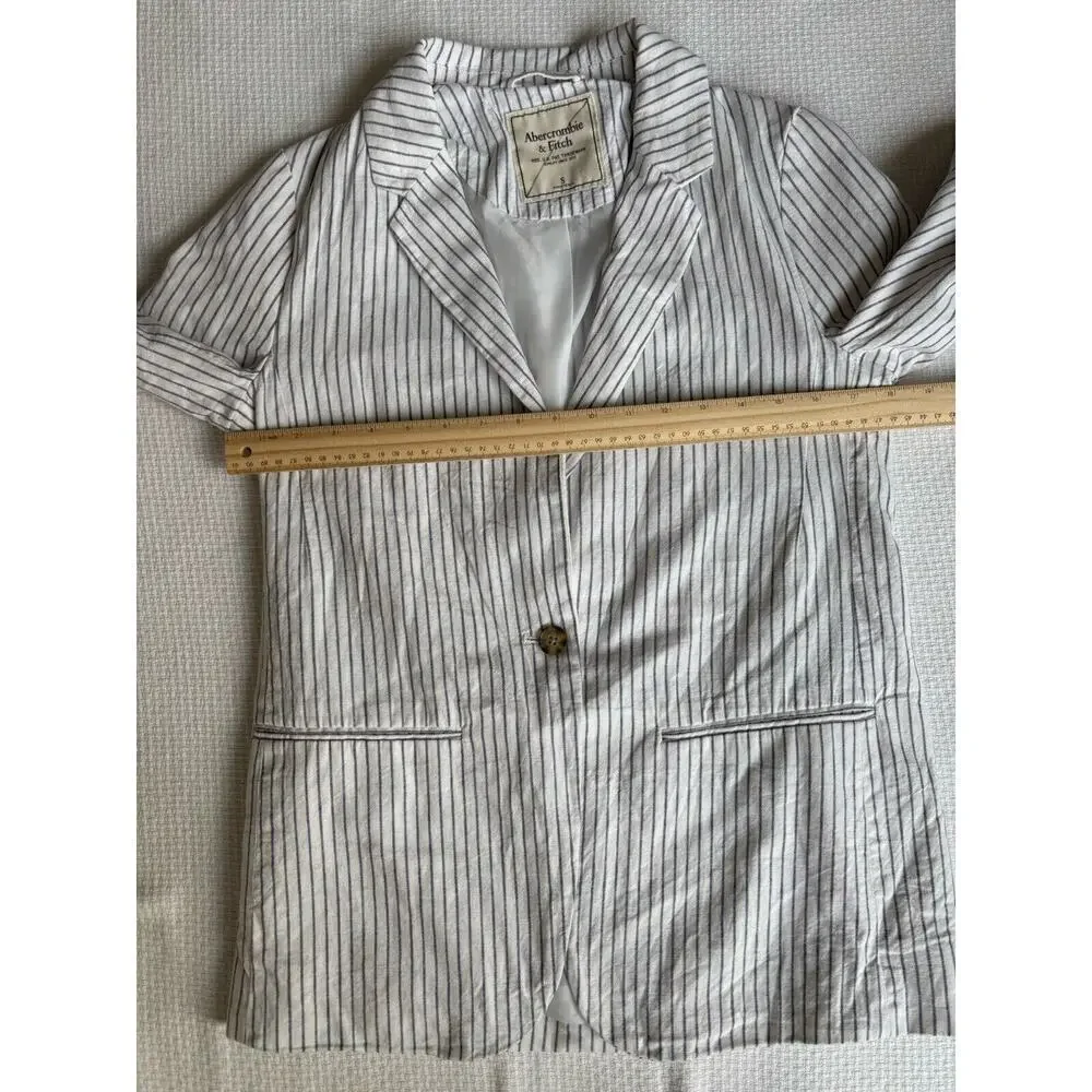 Abercrombie & Fitch Linen Blend Stripe Blazer S White Preppy Classic Career - Picture 10 of 11